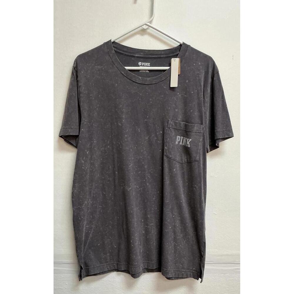 Victoria's Secret PINK Graphic T-Shirt, Black Mineral Wash, Size Medium